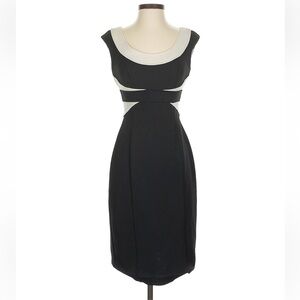 Maggy London Black Midi Sheath Dress with Cream Accents